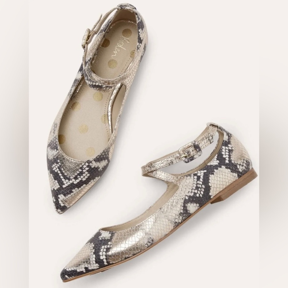 Boden Flora Flats Metallic Snake Print Size 42.
